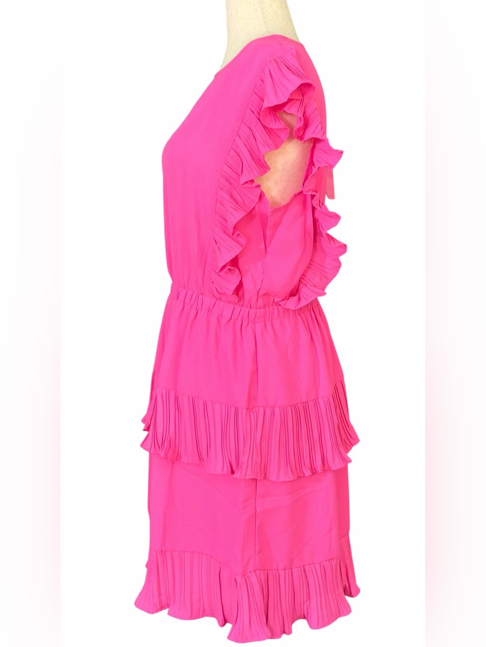 Flutter Sleeve Tiered Ruffle Dress in Hot Pink - Picture 2 of 4